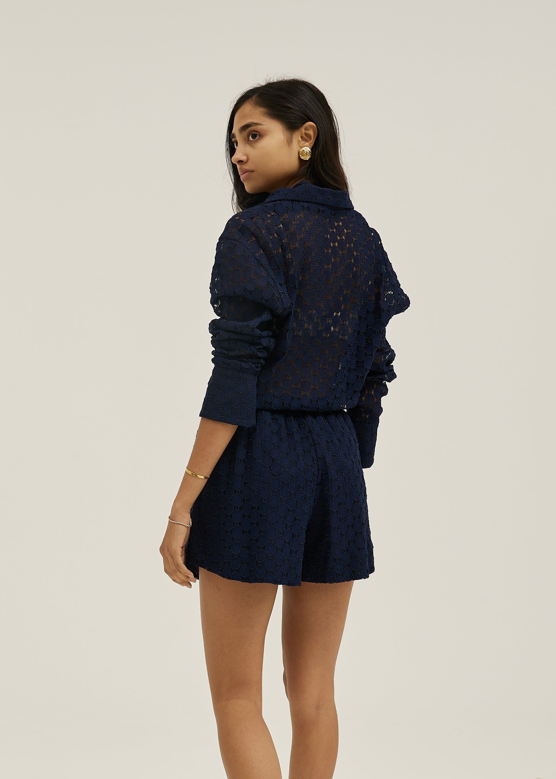 Carolyn Guipure Lace Icon Shorts | Navy