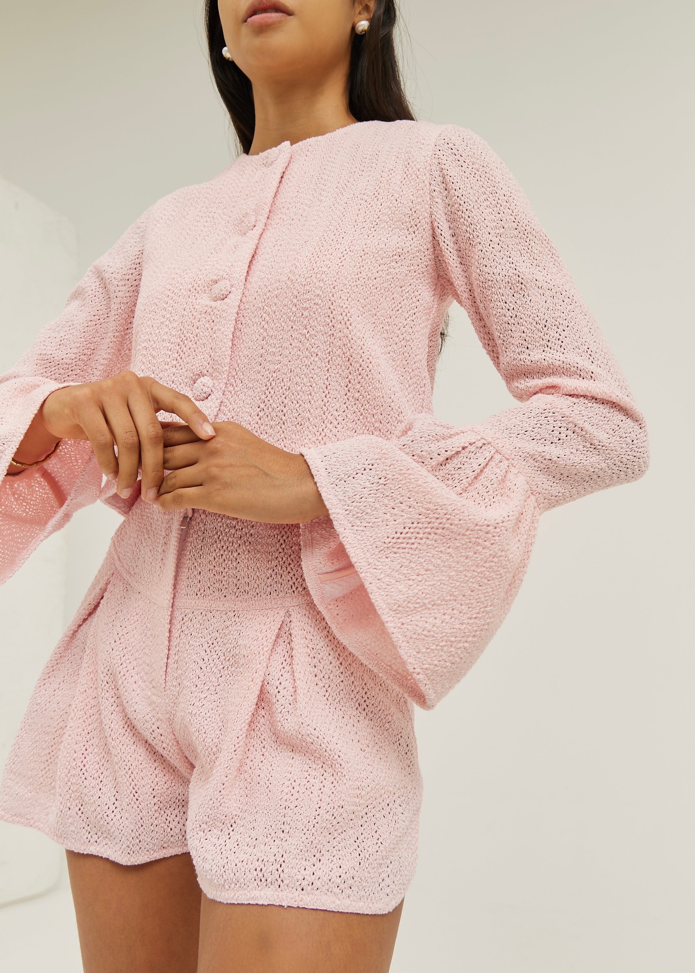 Rita Summer Knit Shorts | Sky Pink