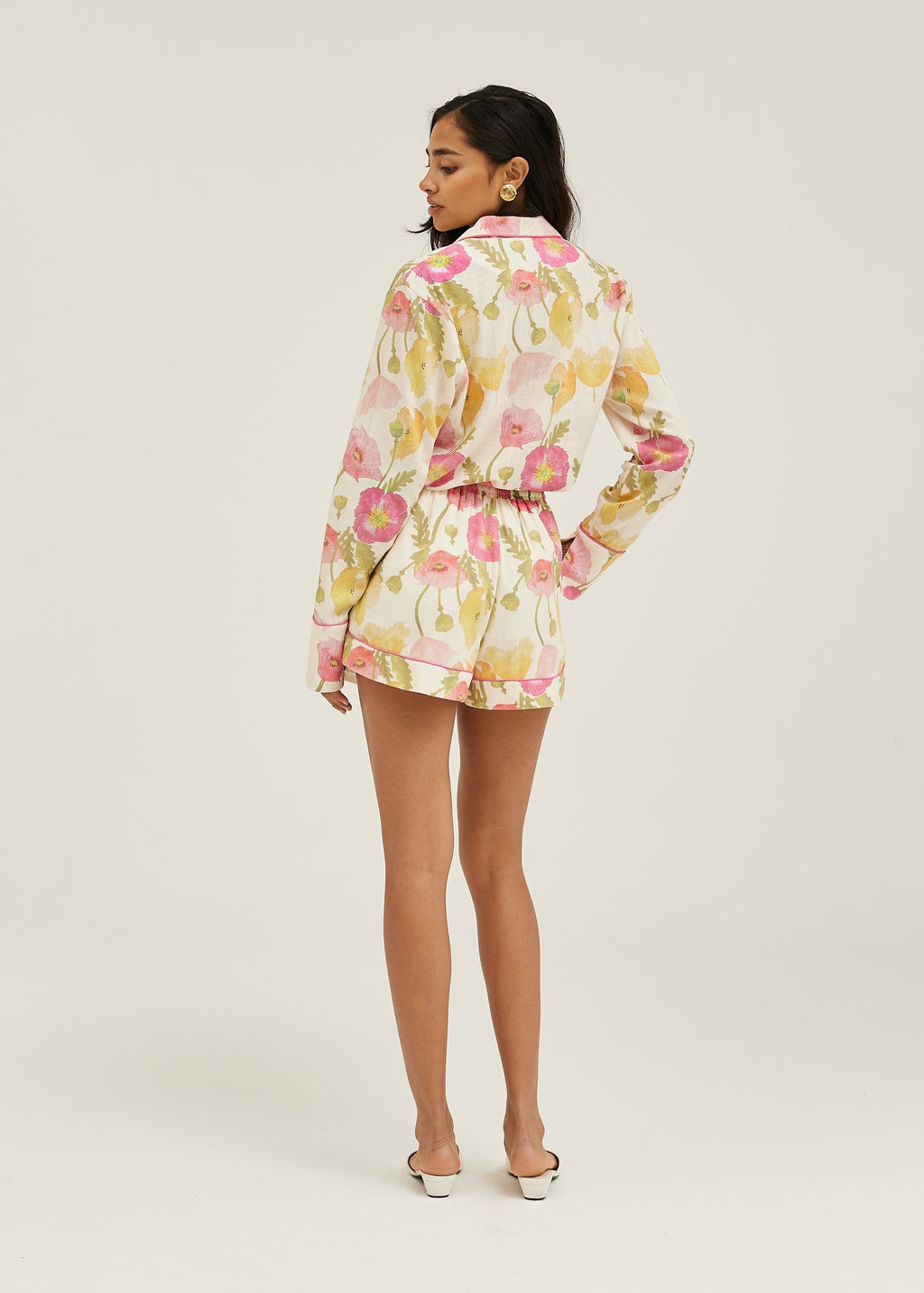 Krista Floral Linen Shorts  | White/Pink