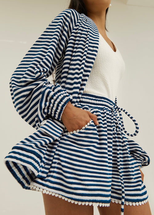 Coco Striped Towelling Shorts | Navy/White