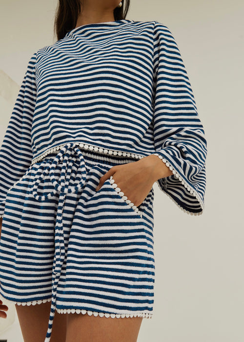 Coco Striped Towelling Shorts | Navy/White