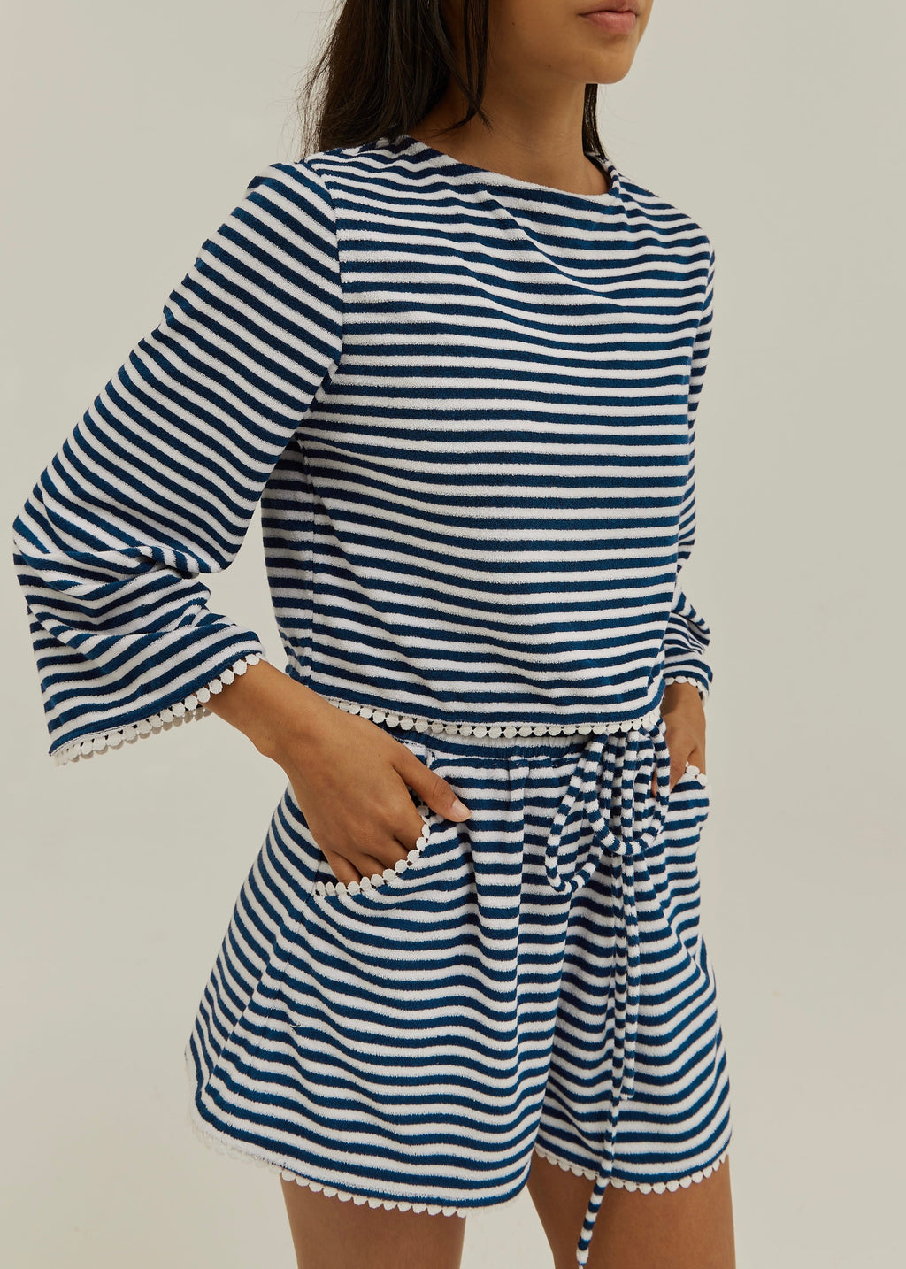 Coco Striped Towelling Shorts | Navy/White
