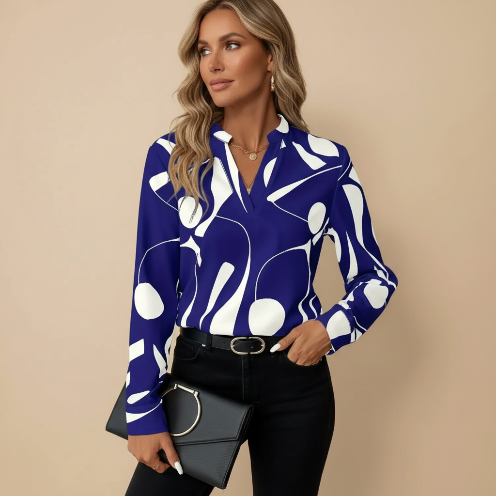 Women’s Elegant Abstract Blouse – Split Neck Design