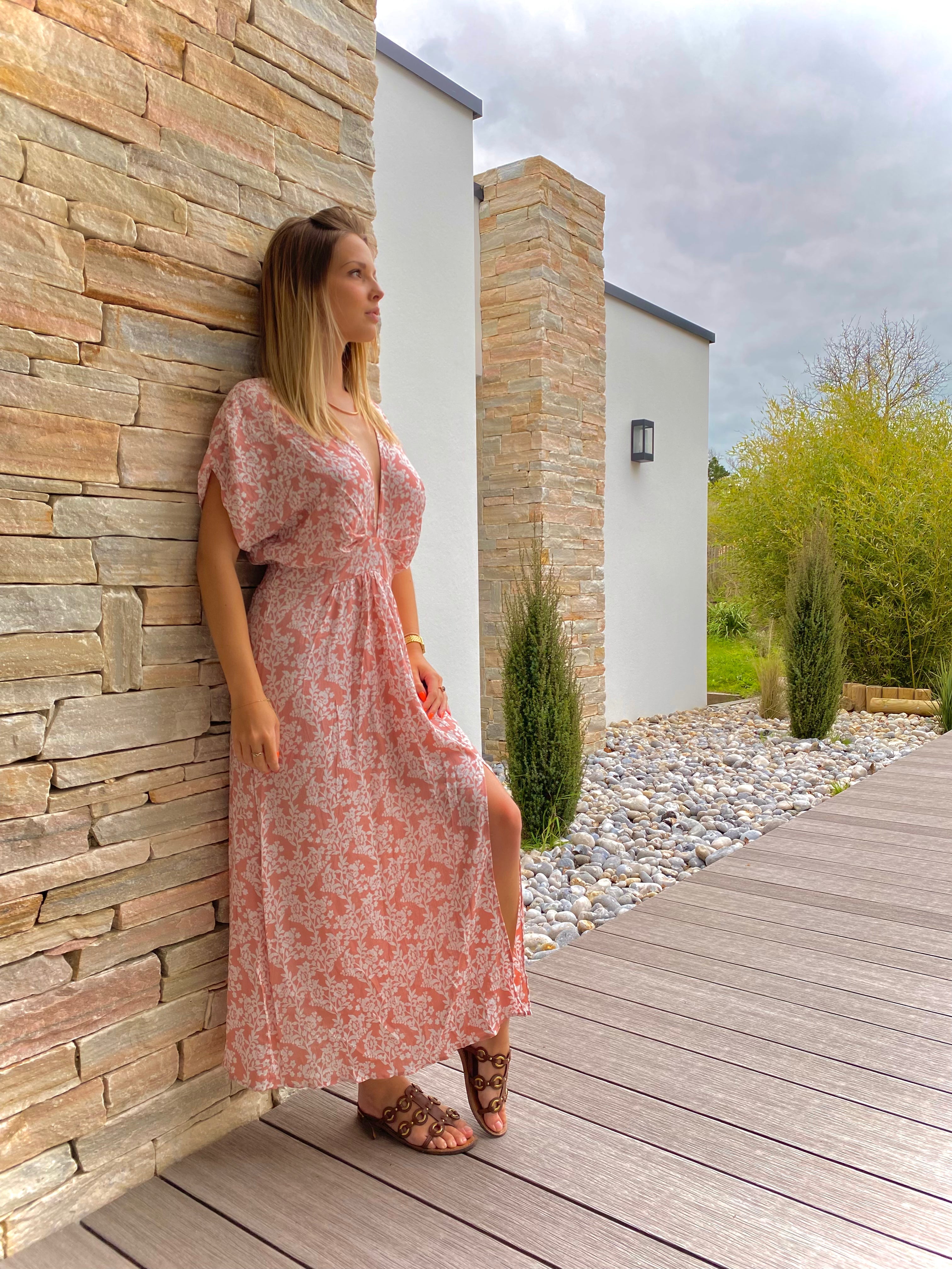 Robe Bohème Rose Poudré Fendue