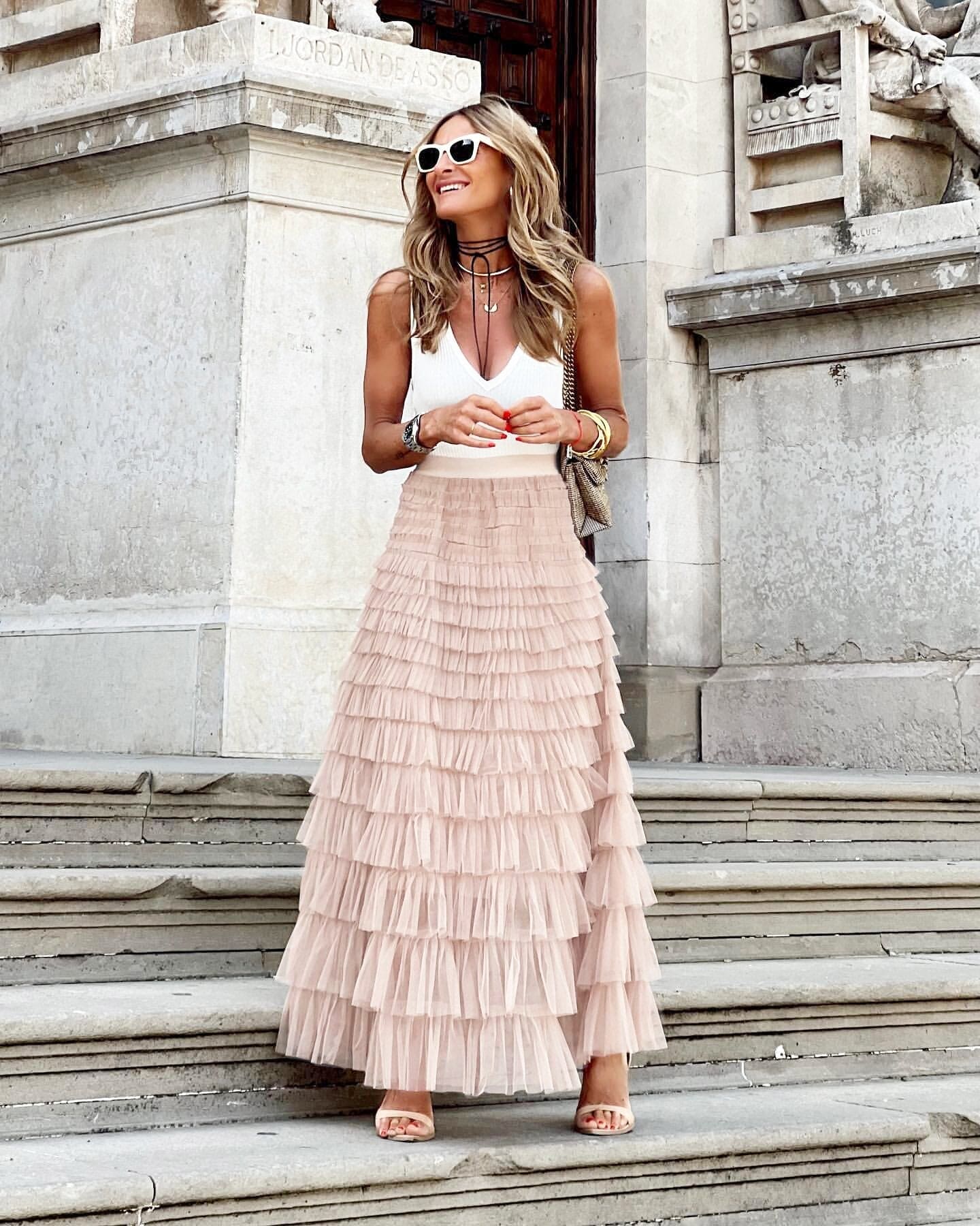 Tule Maxi Rok met Elastische Tailleband