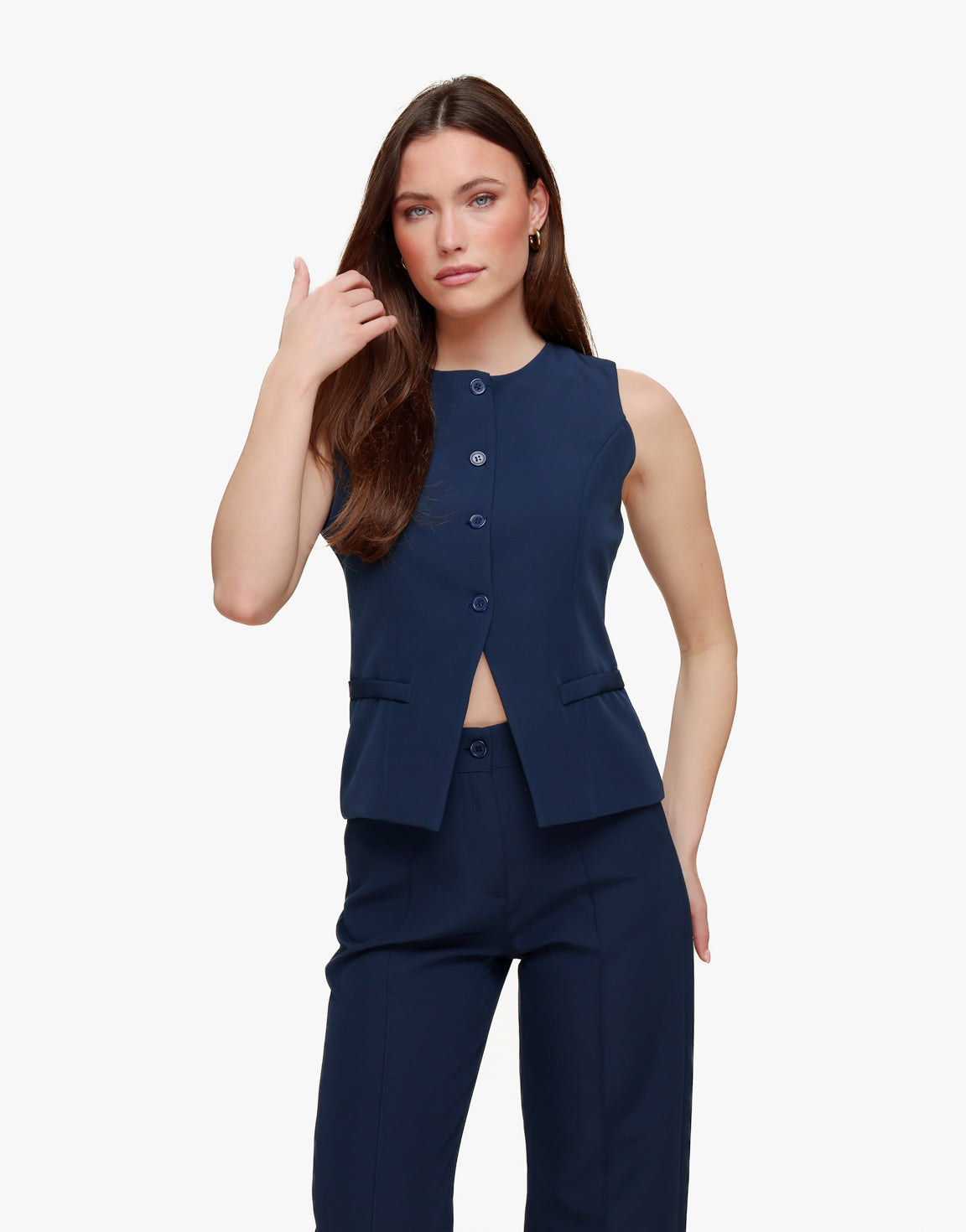 Navy Hoge Knopen - Gilet