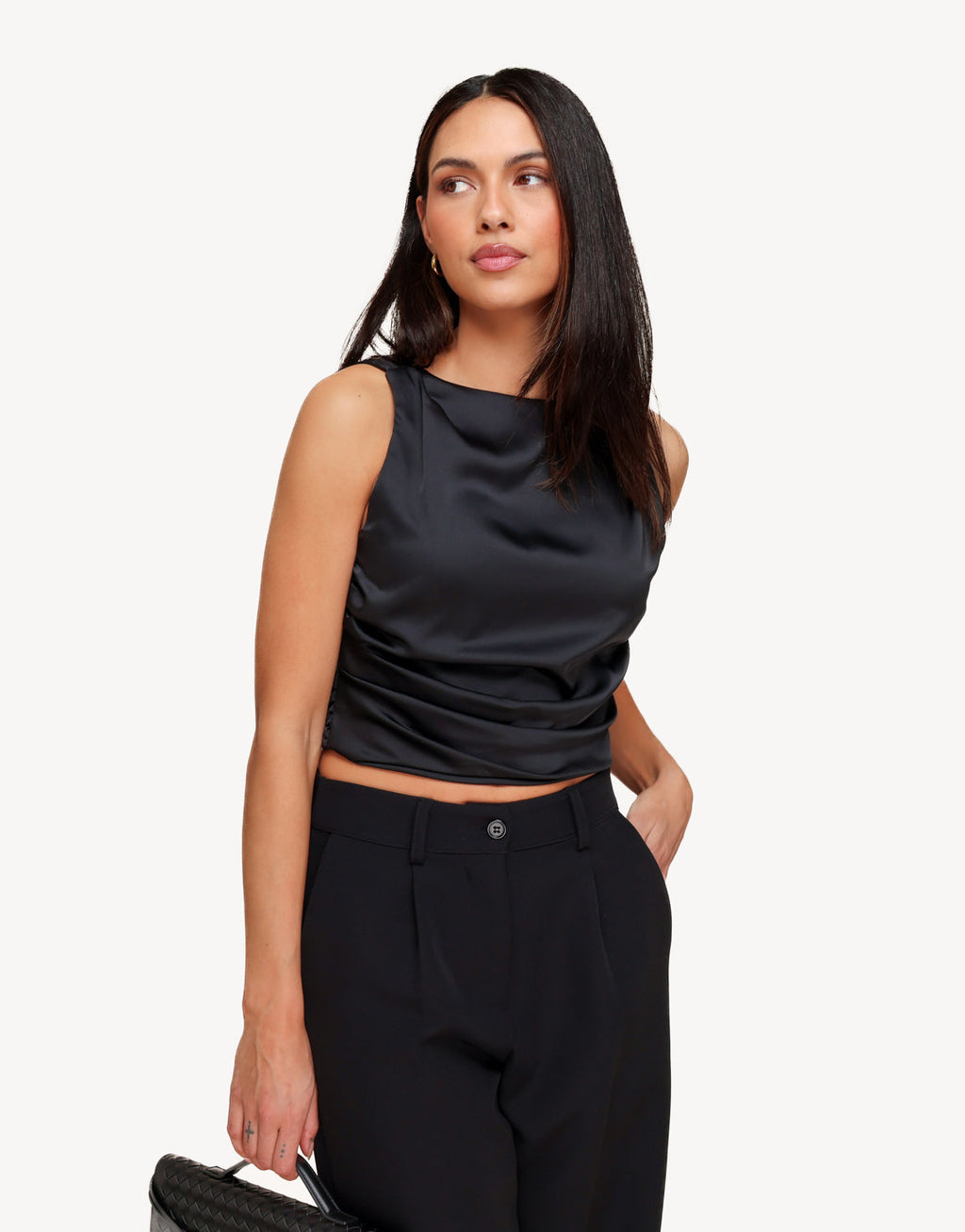 Zwarte Satijnen Open Rug - Top