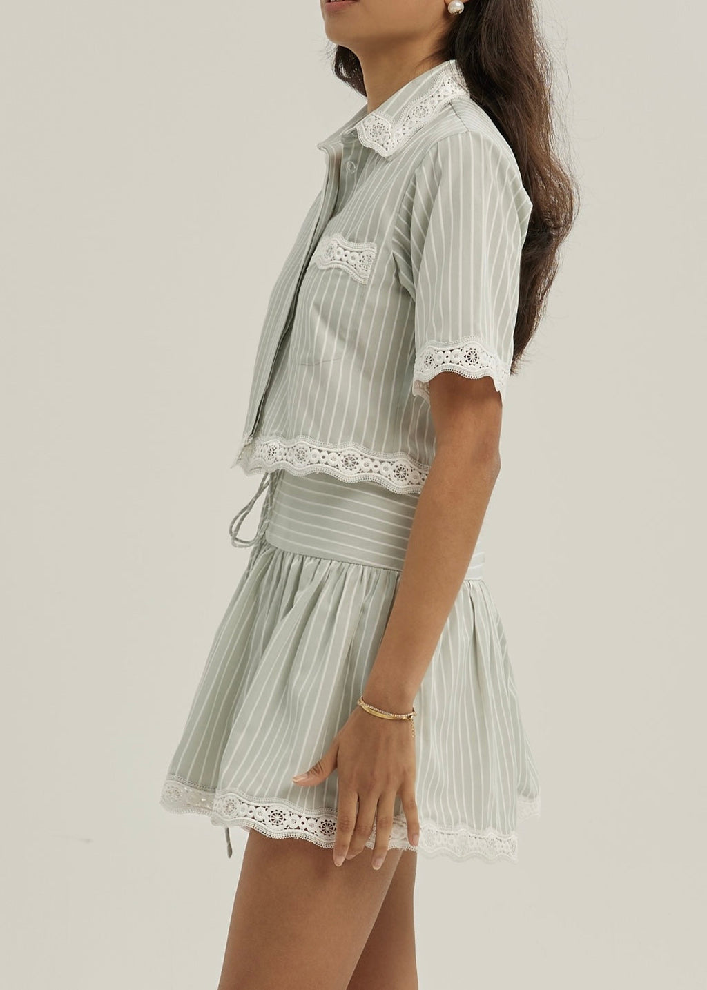 Marie Lace Trim Stripe Skort | Matcha/White