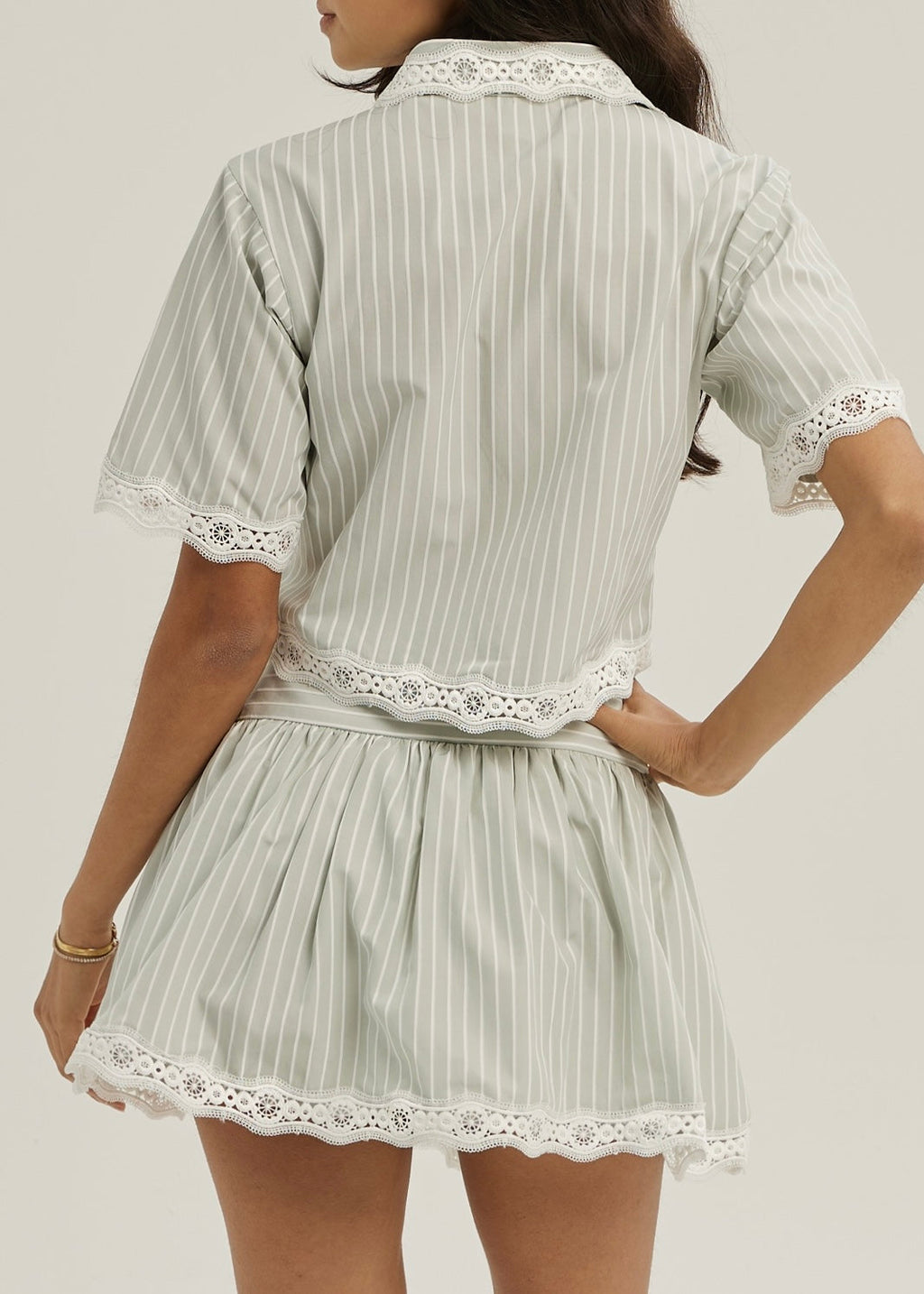 Marie Lace Trim Stripe Skort | Matcha/White