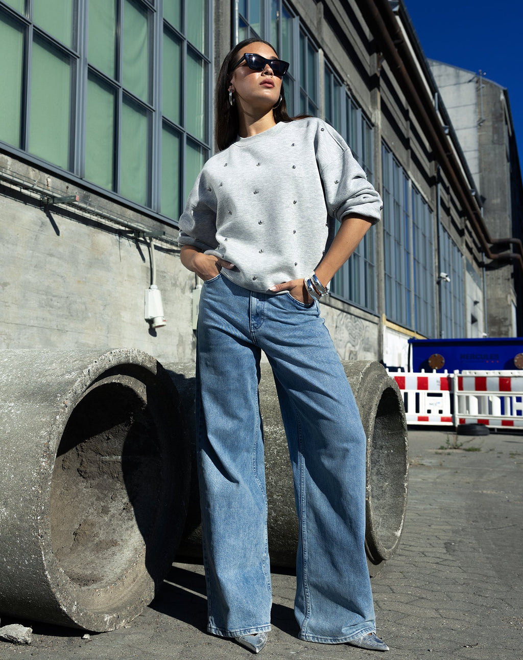 Gestructureerde sweater met studs details