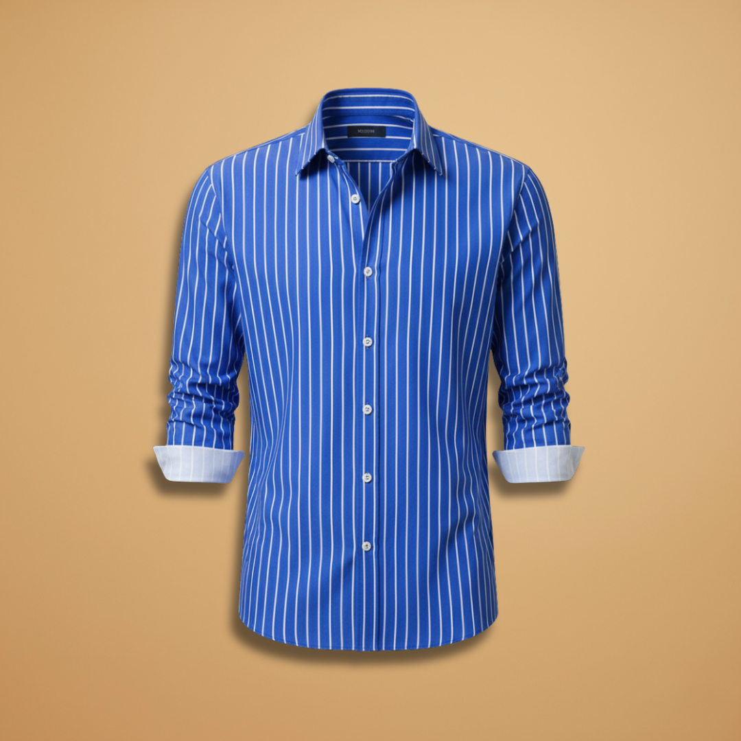Men's Casual Shirt with Horizontal Stripes and Notched Collar