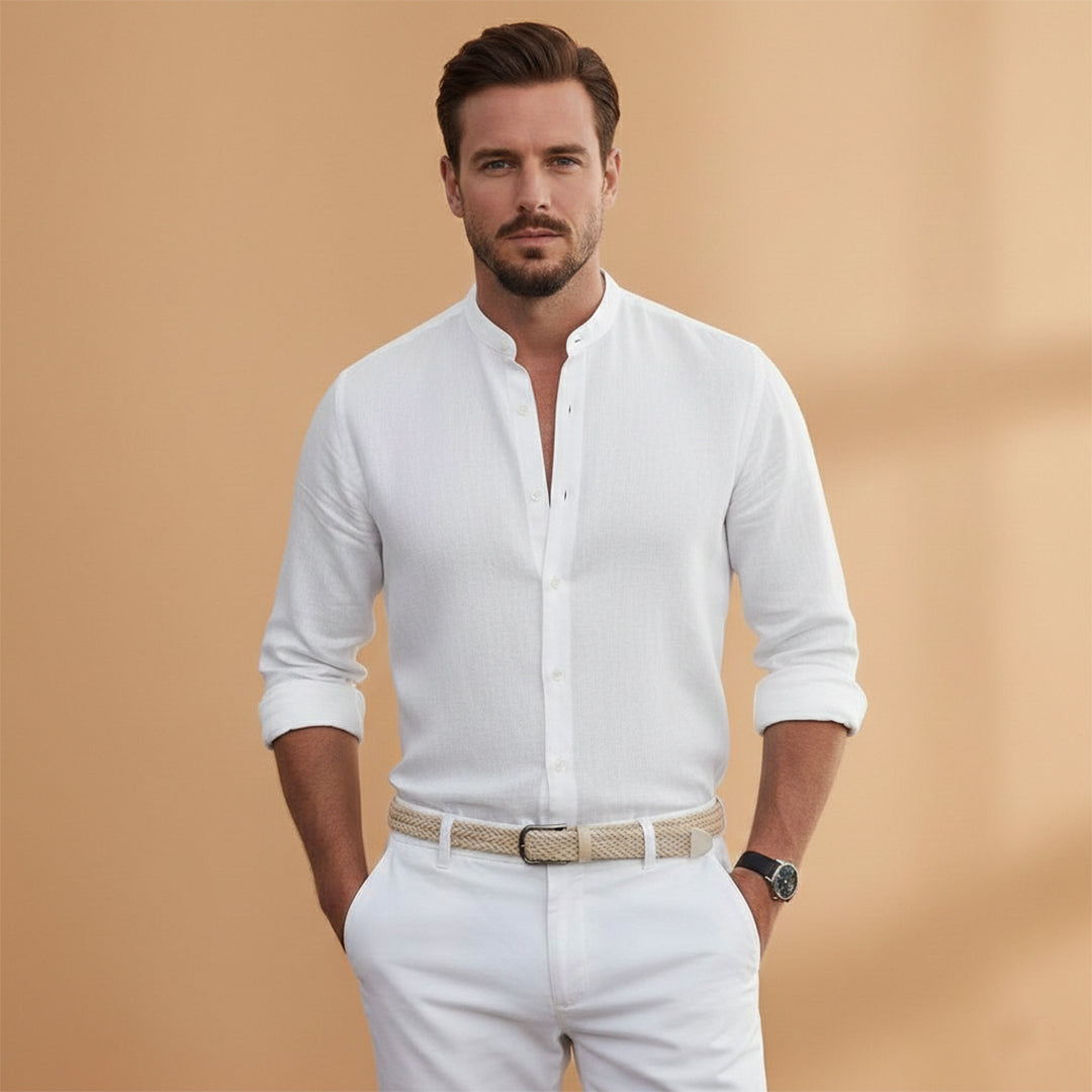 Men's Summer Shirt with Stand-Up Collar and Lightweight