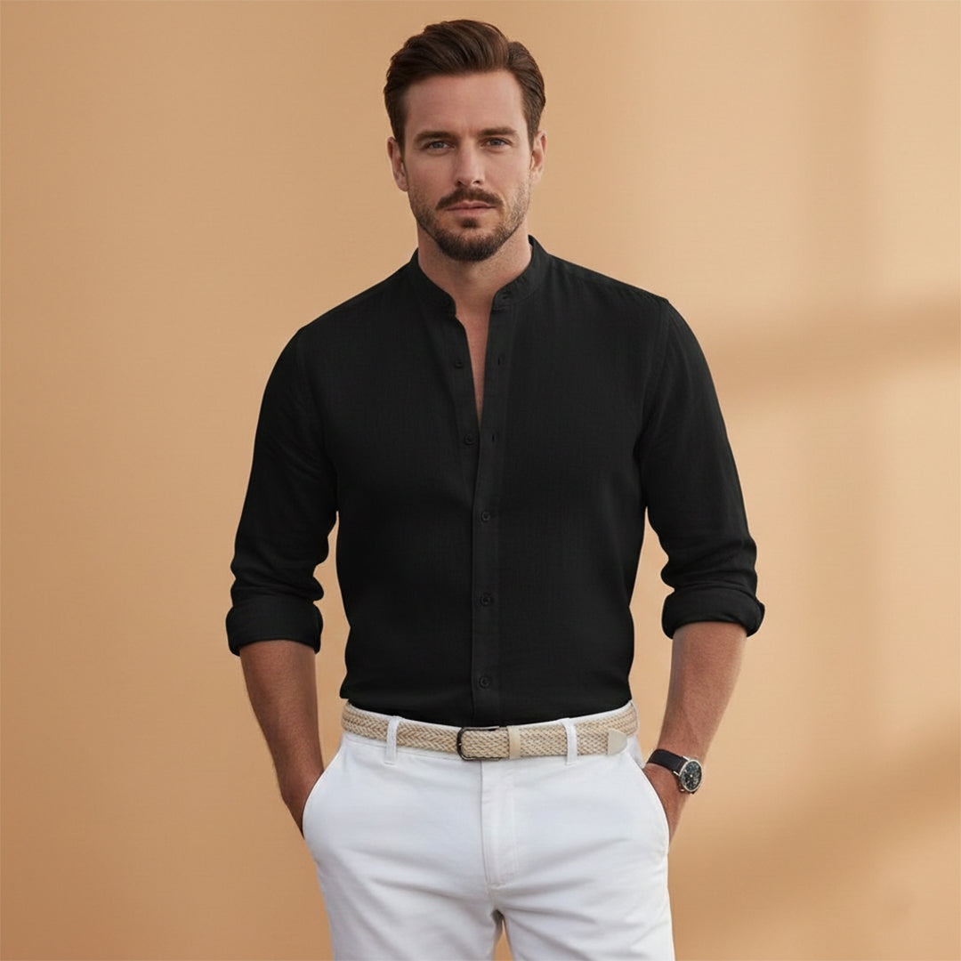 Men's Summer Shirt with Stand-Up Collar and Lightweight