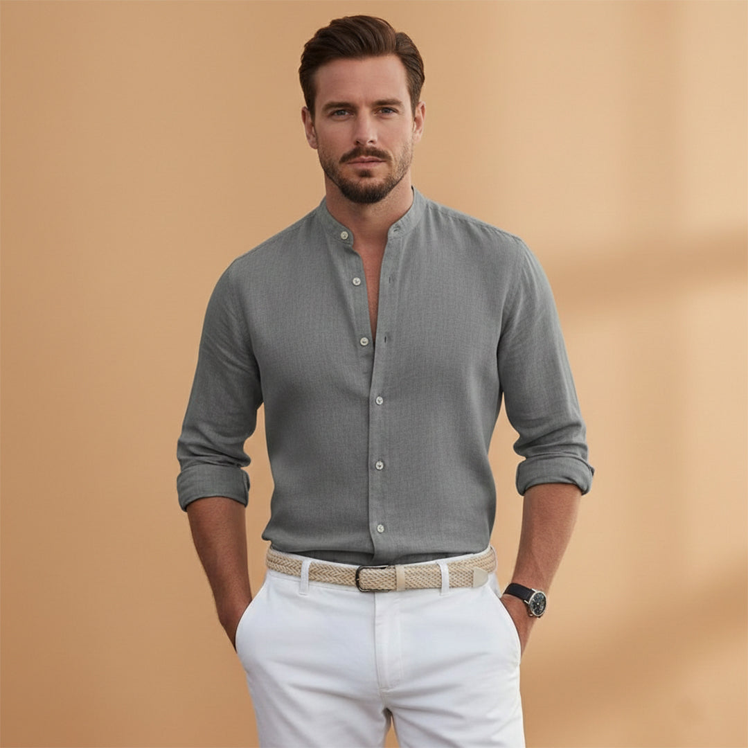 Men's Summer Shirt with Stand-Up Collar and Lightweight