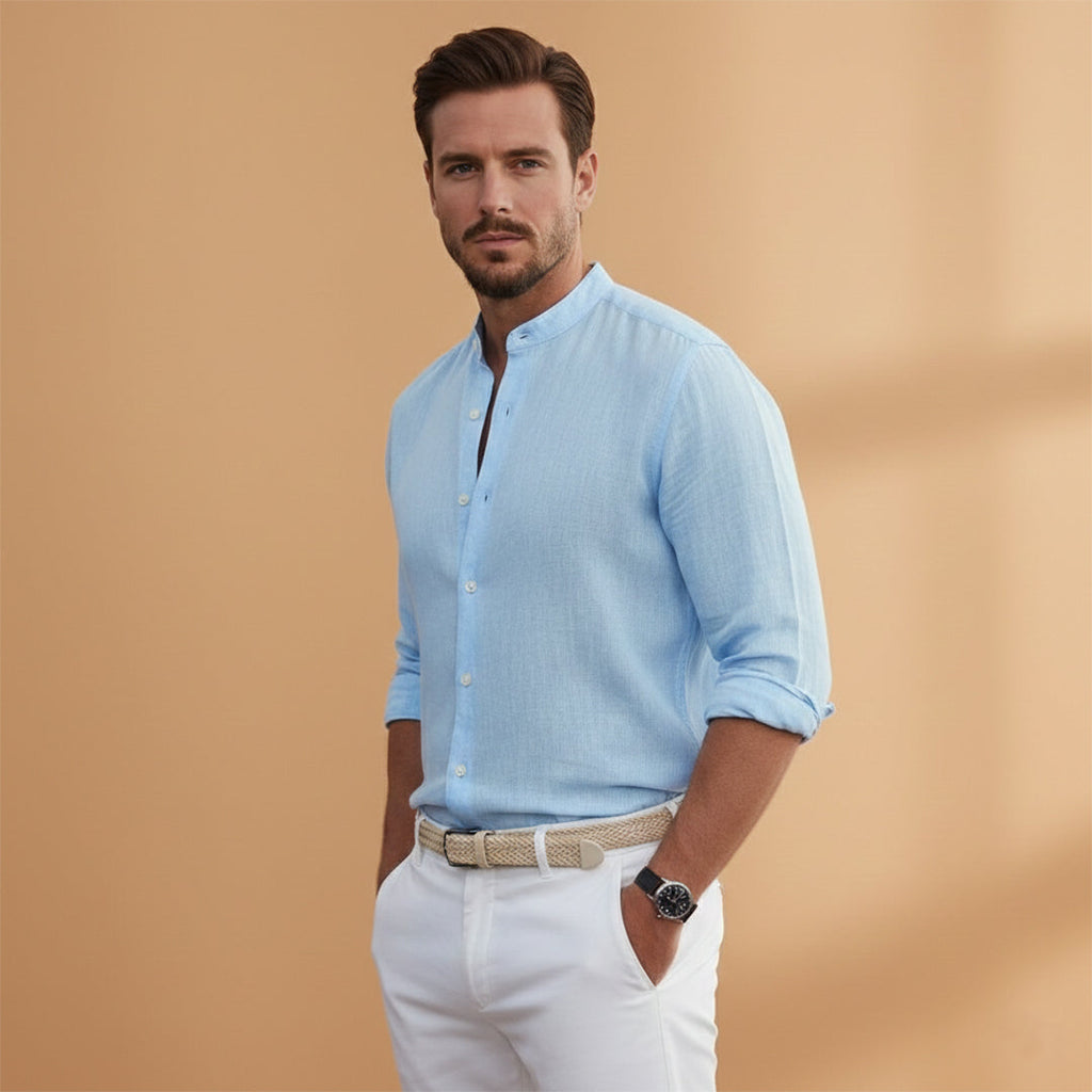 Men's Summer Shirt with Stand-Up Collar and Lightweight