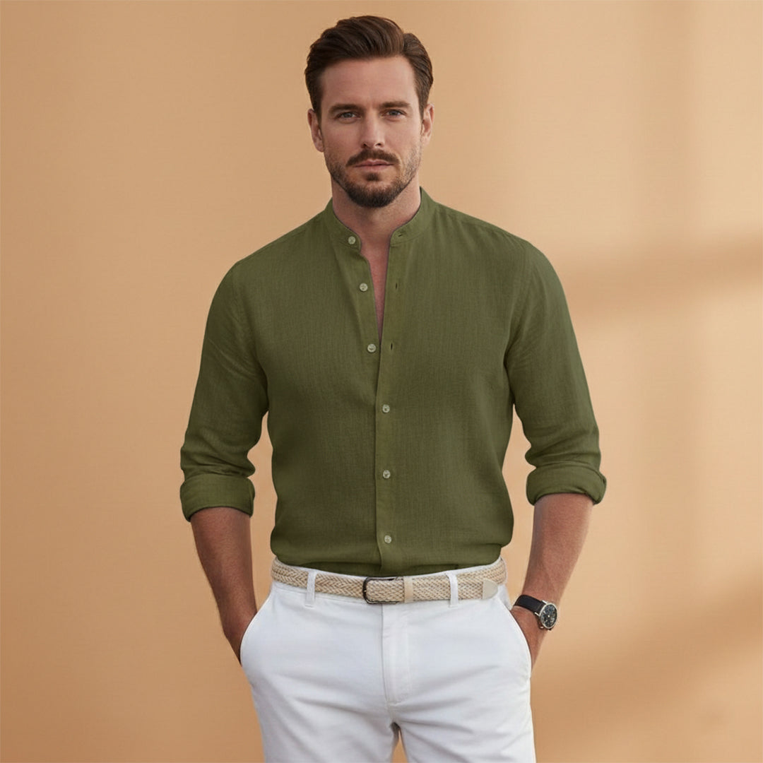 Men's Summer Shirt with Stand-Up Collar and Lightweight