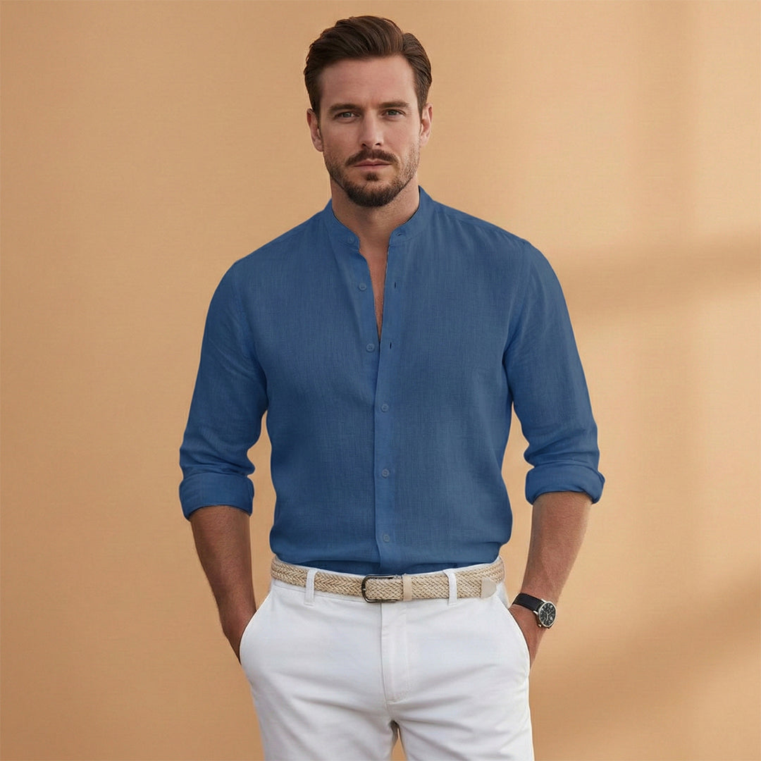 Men's Summer Shirt with Stand-Up Collar and Lightweight