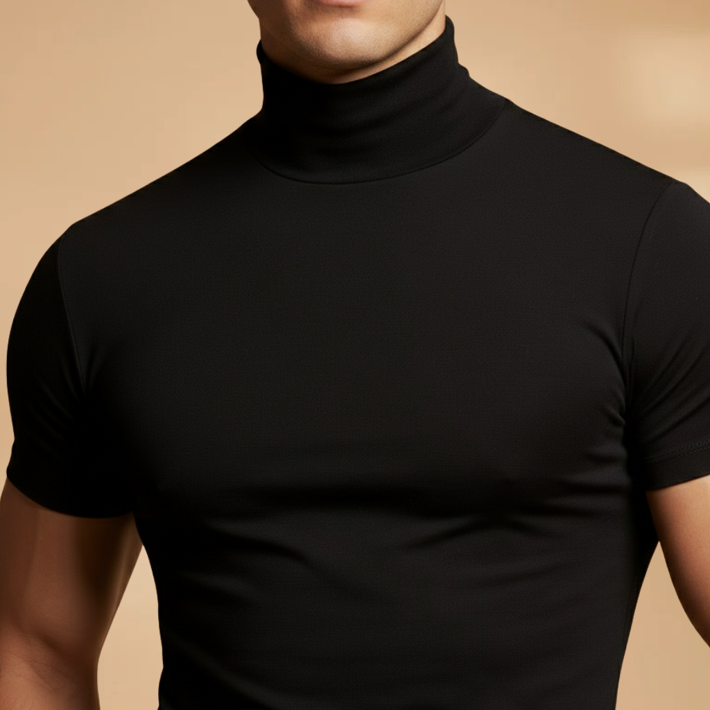 Men's Fitted Roll Neck T-Shirt with Stretch