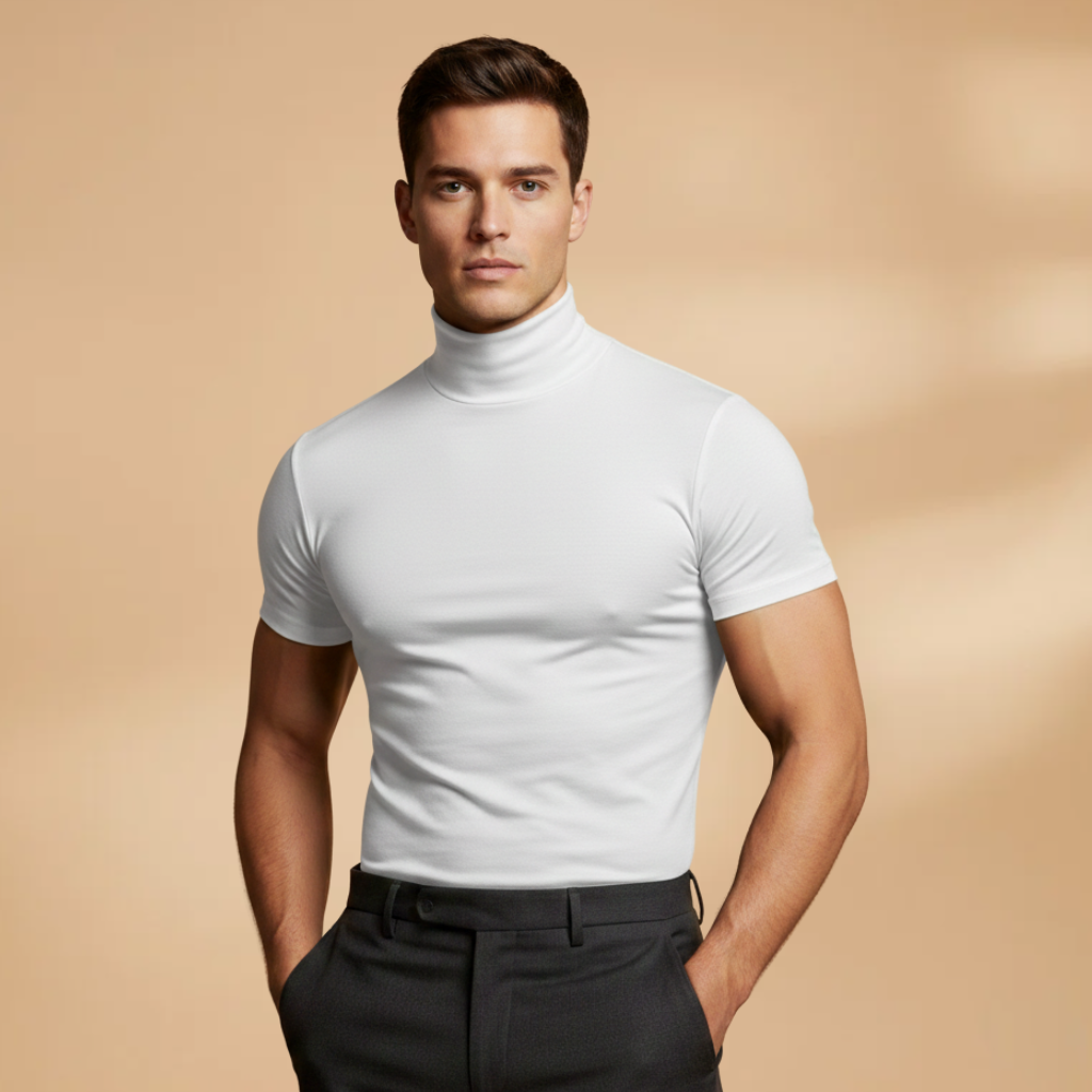 Men's Fitted Roll Neck T-Shirt with Stretch