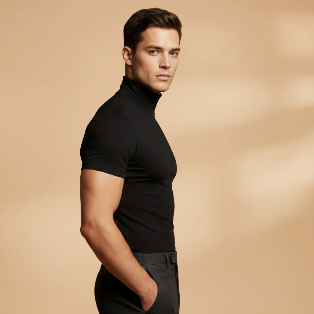 Men's Fitted Roll Neck T-Shirt with Stretch