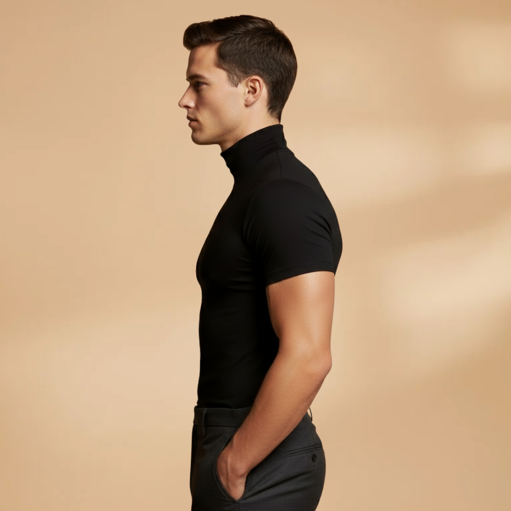 Men's Fitted Roll Neck T-Shirt with Stretch