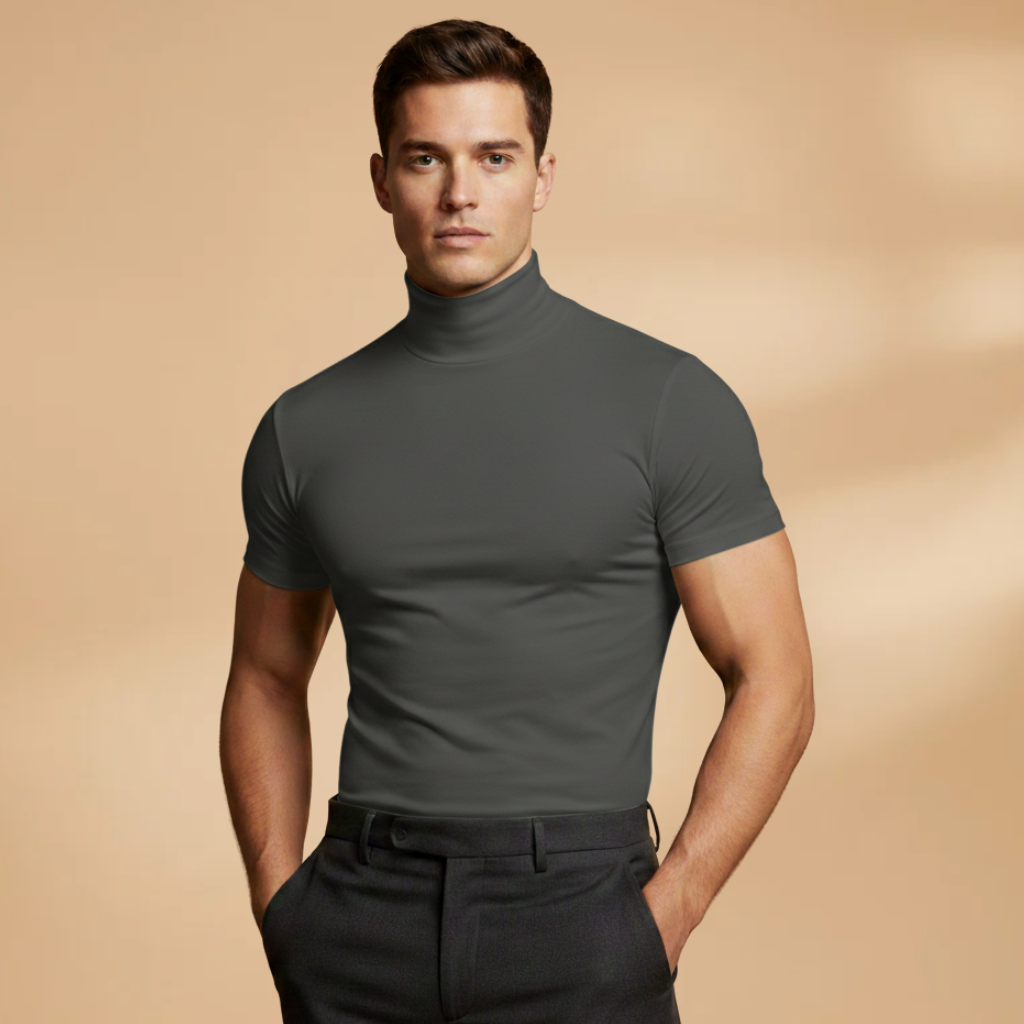 Men's Fitted Roll Neck T-Shirt with Stretch