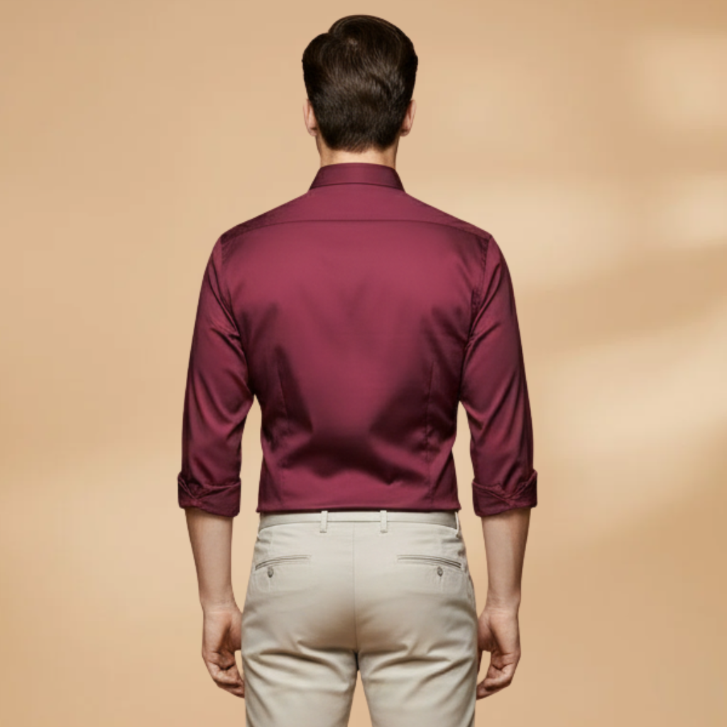 Men's Shirt with Collar Button Placket and Long Sleeves