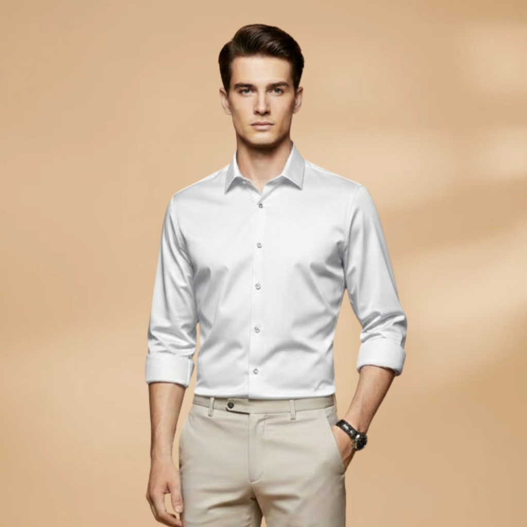 Men's Shirt with Collar Button Placket and Long Sleeves