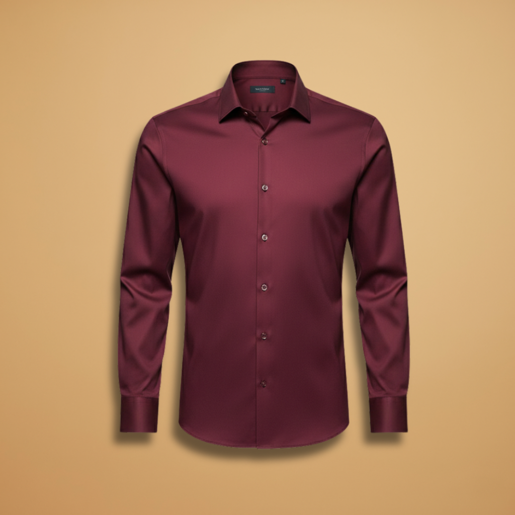 Men's Shirt with Collar Button Placket and Long Sleeves