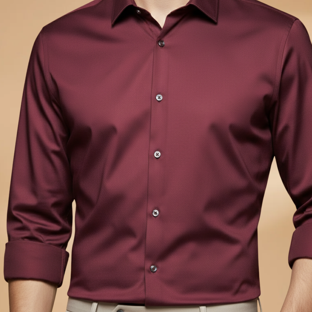 Men's Shirt with Collar Button Placket and Long Sleeves