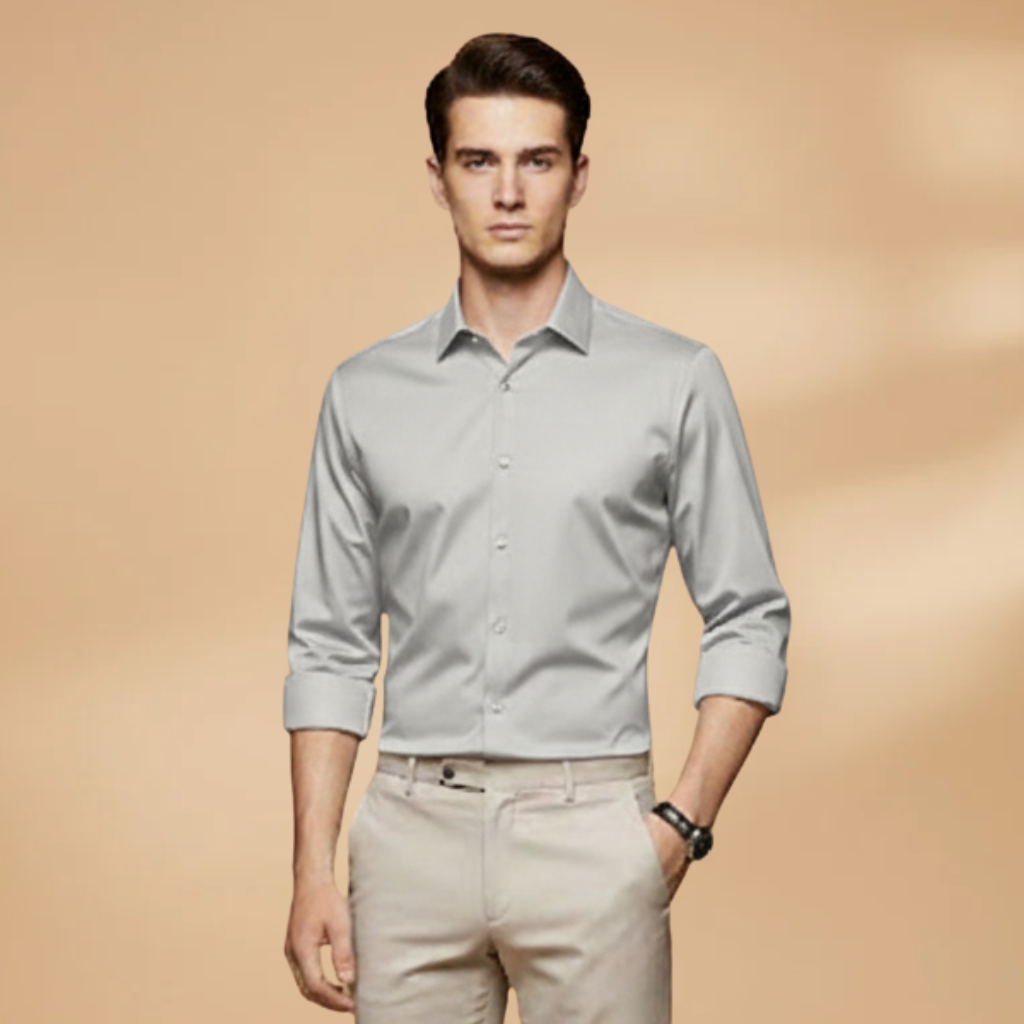 Men's Shirt with Collar Button Placket and Long Sleeves