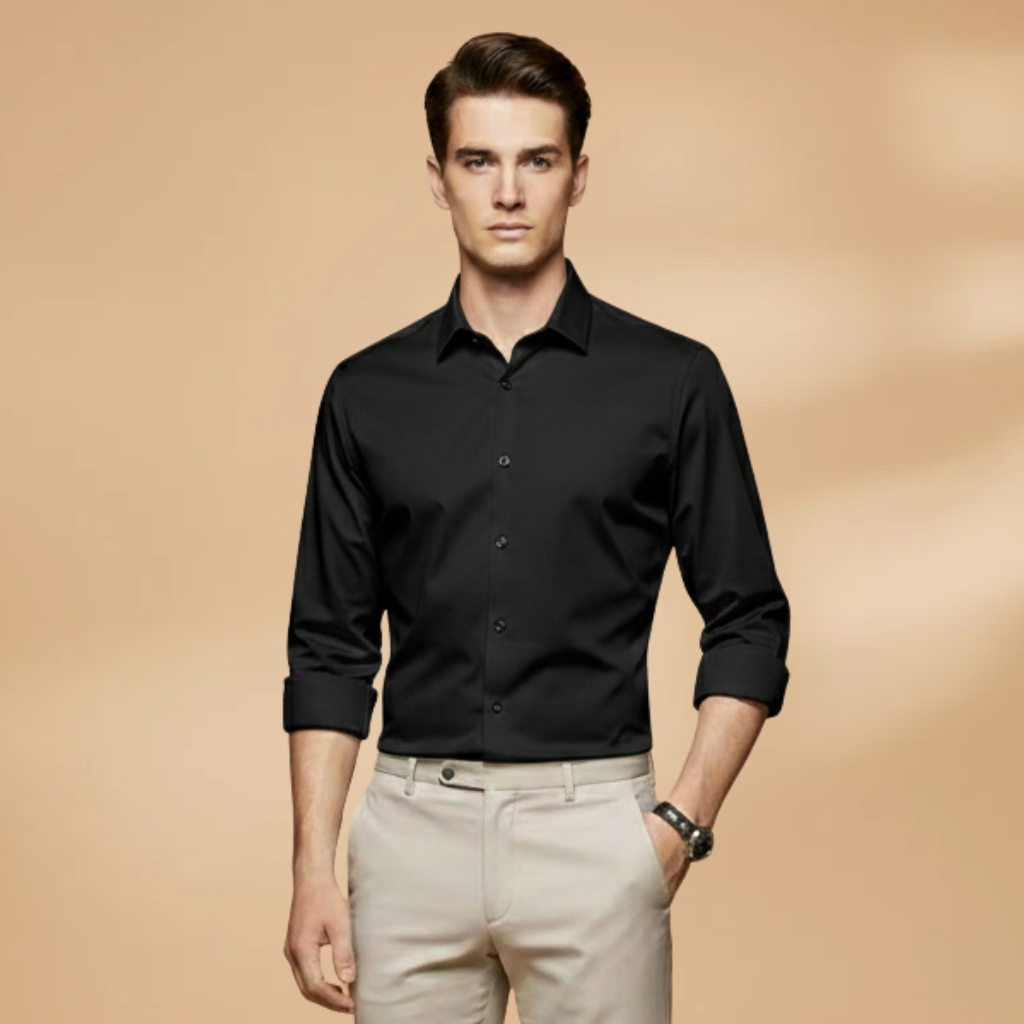 Men's Shirt with Collar Button Placket and Long Sleeves