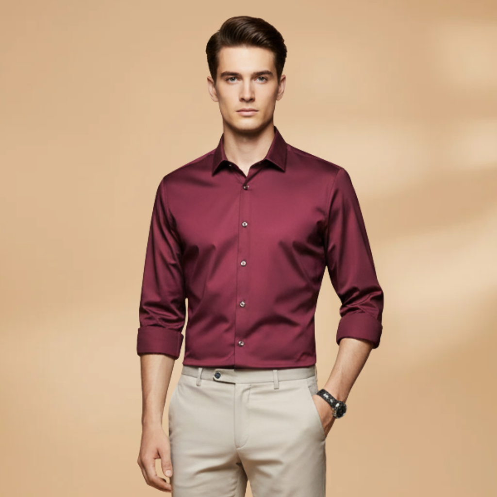 Men's Shirt with Collar Button Placket and Long Sleeves