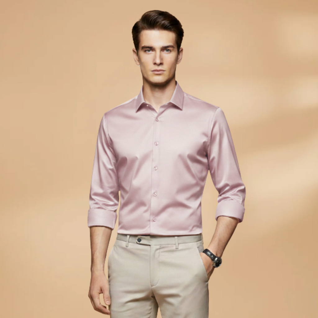 Men's Shirt with Collar Button Placket and Long Sleeves