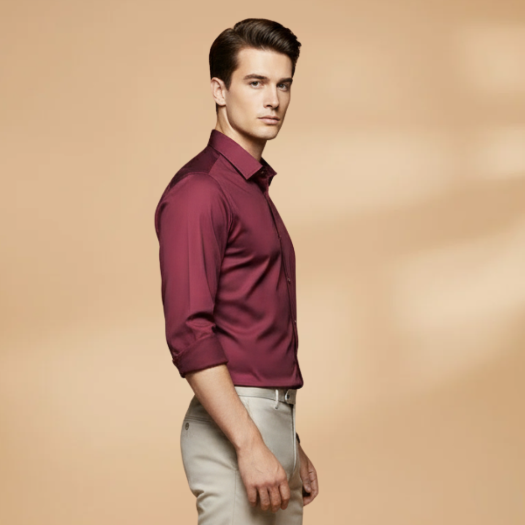 Men's Shirt with Collar Button Placket and Long Sleeves