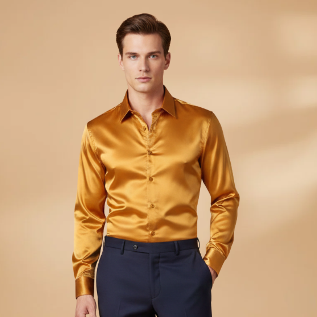 Men's Shirt with Structured Fabric and Classic Collar