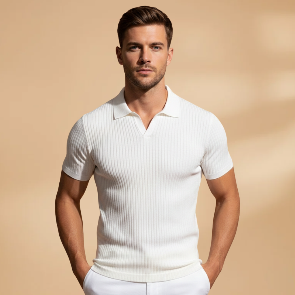 Men’s Slim Fit Polo Shirt with Ribbed Design