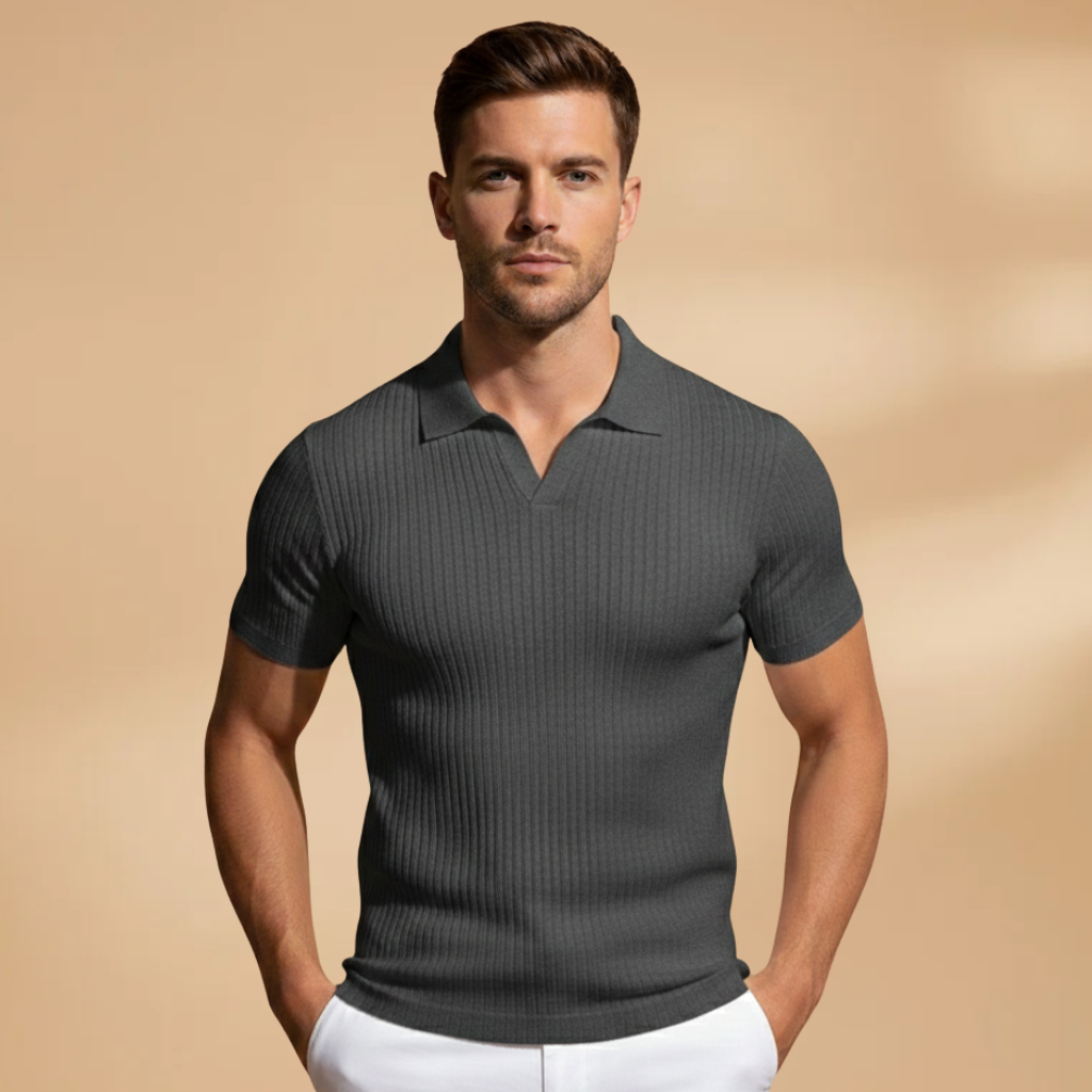 Men’s Slim Fit Polo Shirt with Ribbed Design