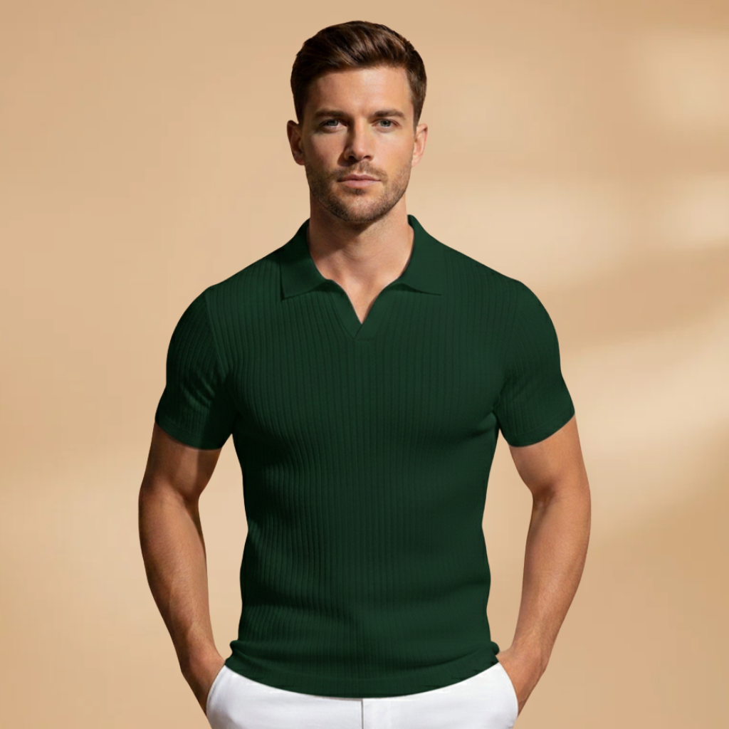 Men’s Slim Fit Polo Shirt with Ribbed Design