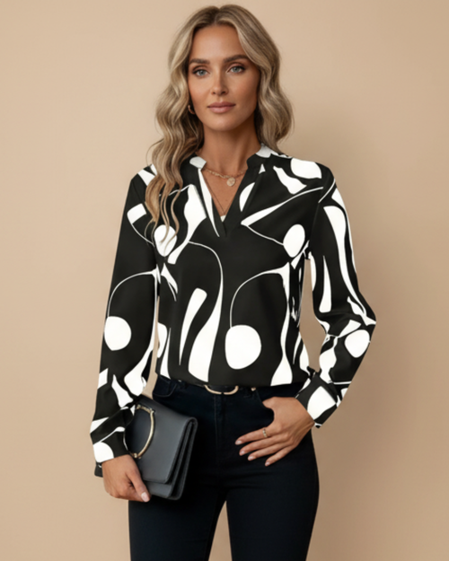 Women’s Elegant Abstract Blouse – Split Neck Design