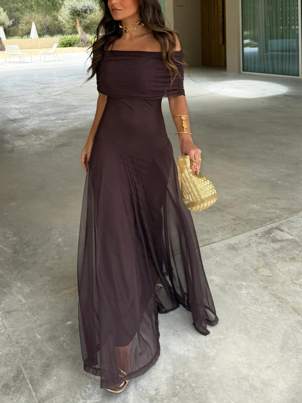 Women’s Off-Shoulder Chiffon Maxi Dress