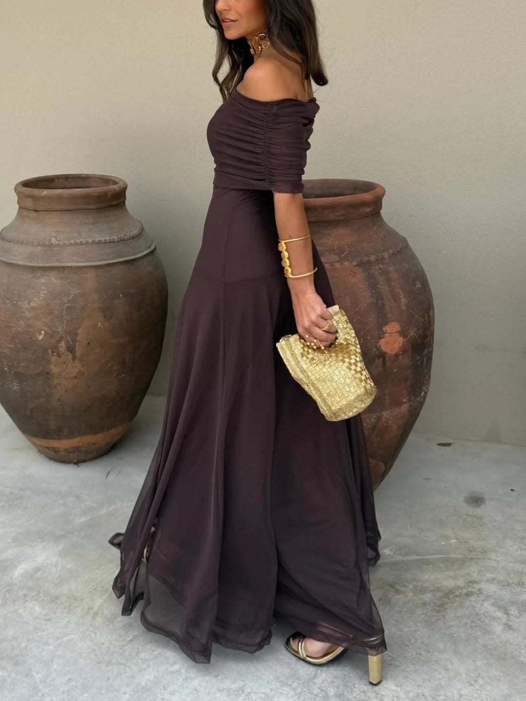 Women’s Off-Shoulder Chiffon Maxi Dress