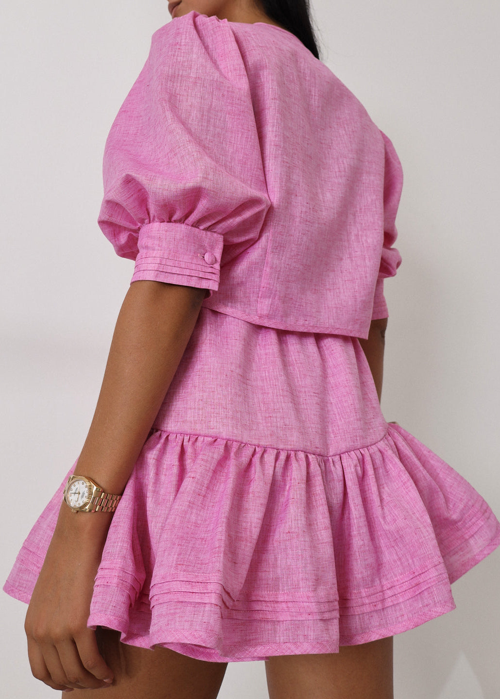 Shashi Linen Tiered Skort | Cosmo Pink