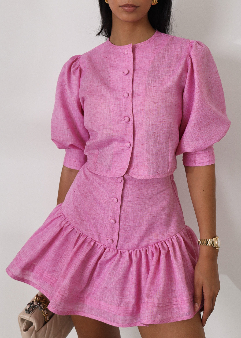Shashi Linen Tiered Skort | Cosmo Pink