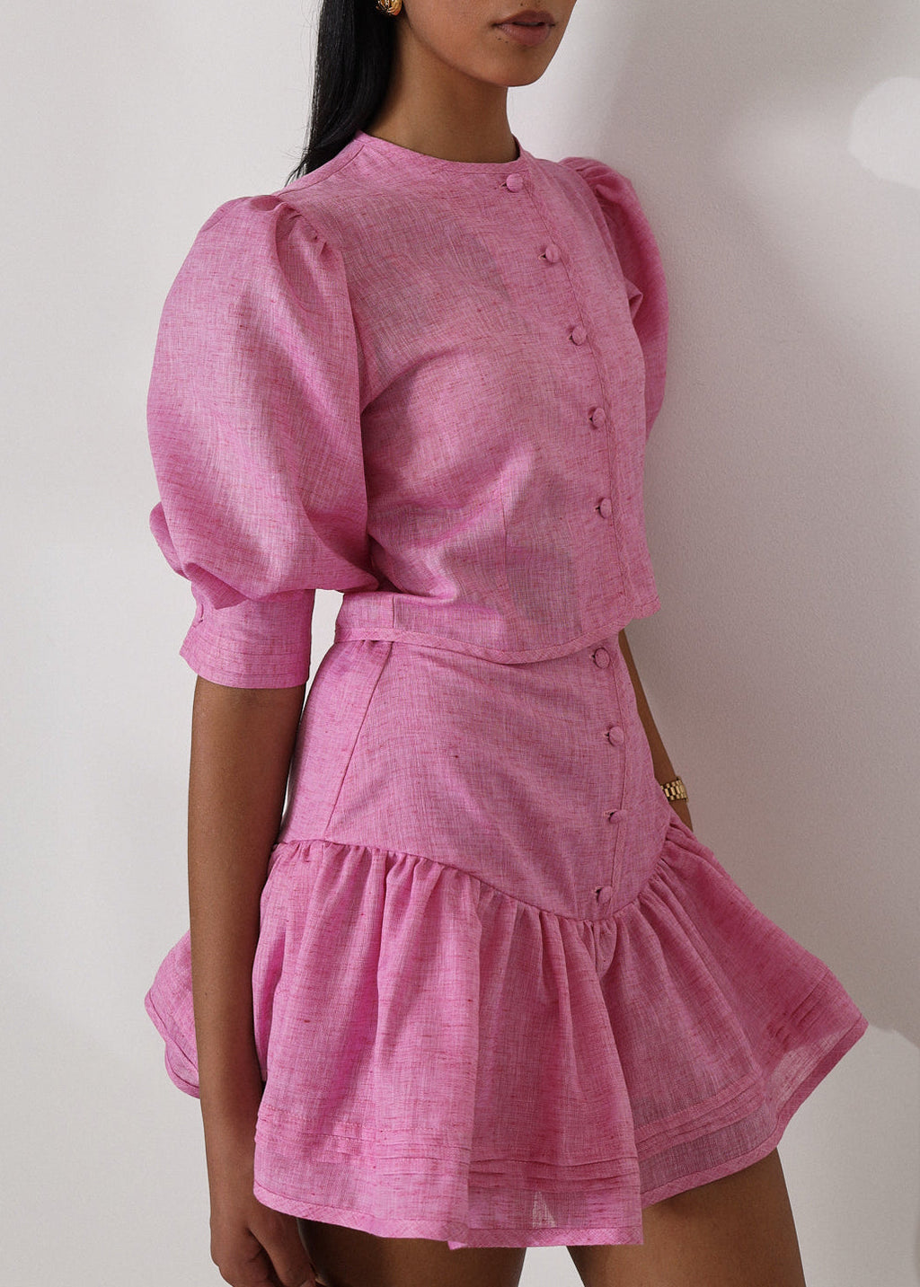 Shashi Linen Tiered Skort | Cosmo Pink