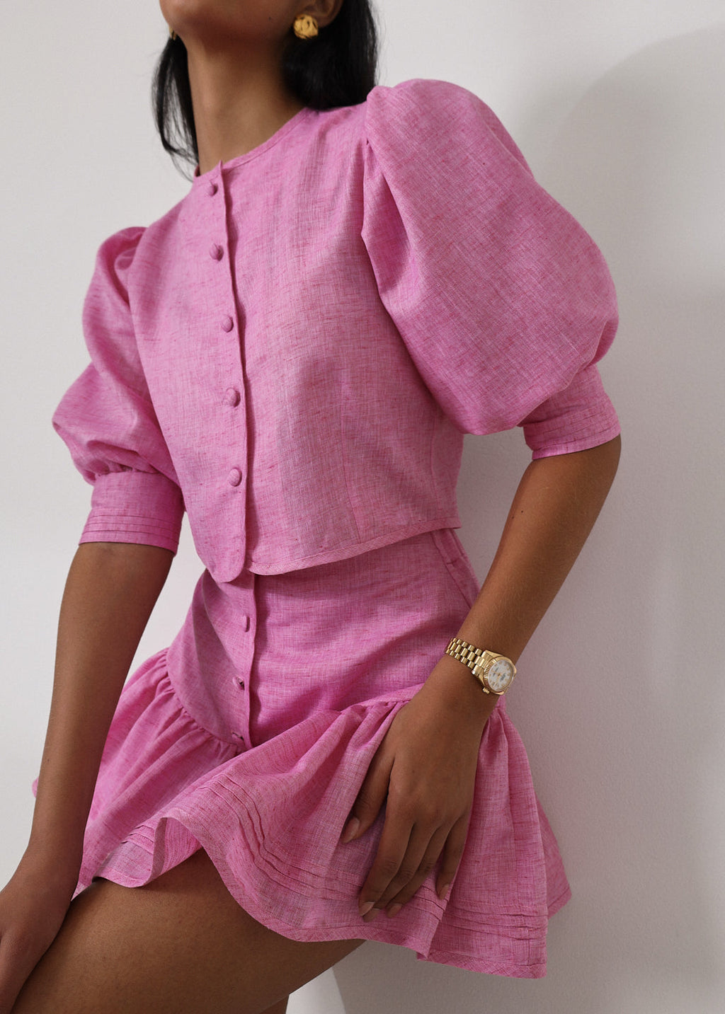 Shashi Linen Tiered Skort | Cosmo Pink