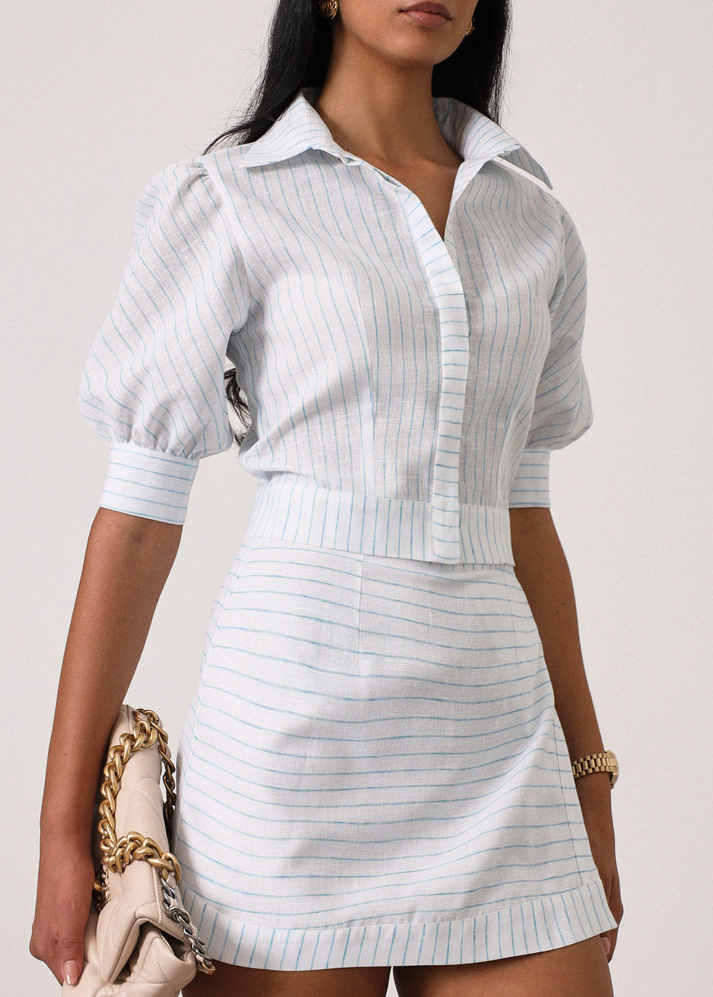Shira Striped Wrap Vacay Skort | White/Blue