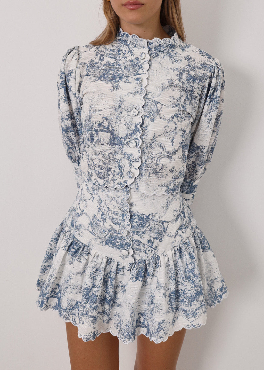 Verona Printed Scallop Trim Skort | White & Blue