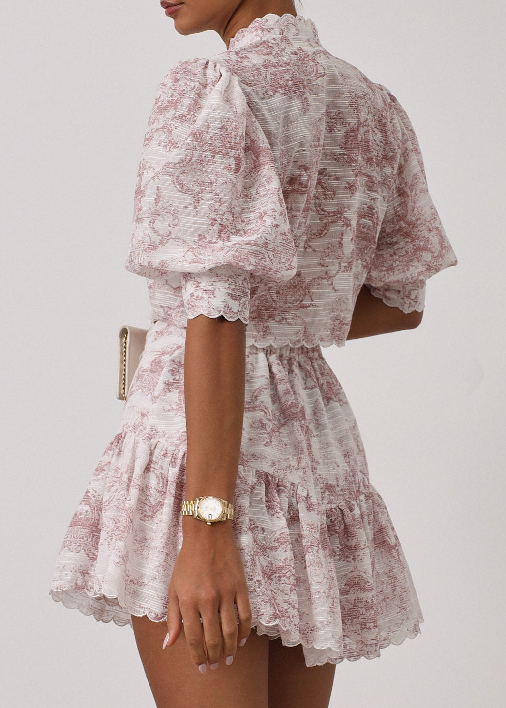 Verona Printed Scallop Trim Skort | White & Pink