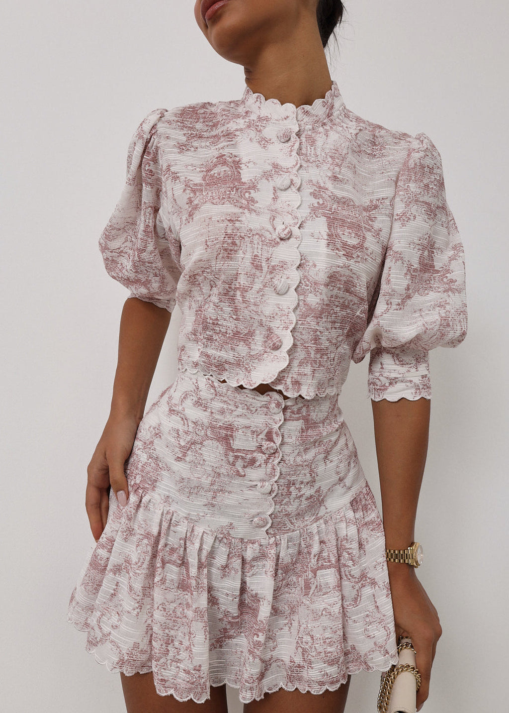 Verona Printed Scallop Trim Skort | White & Pink